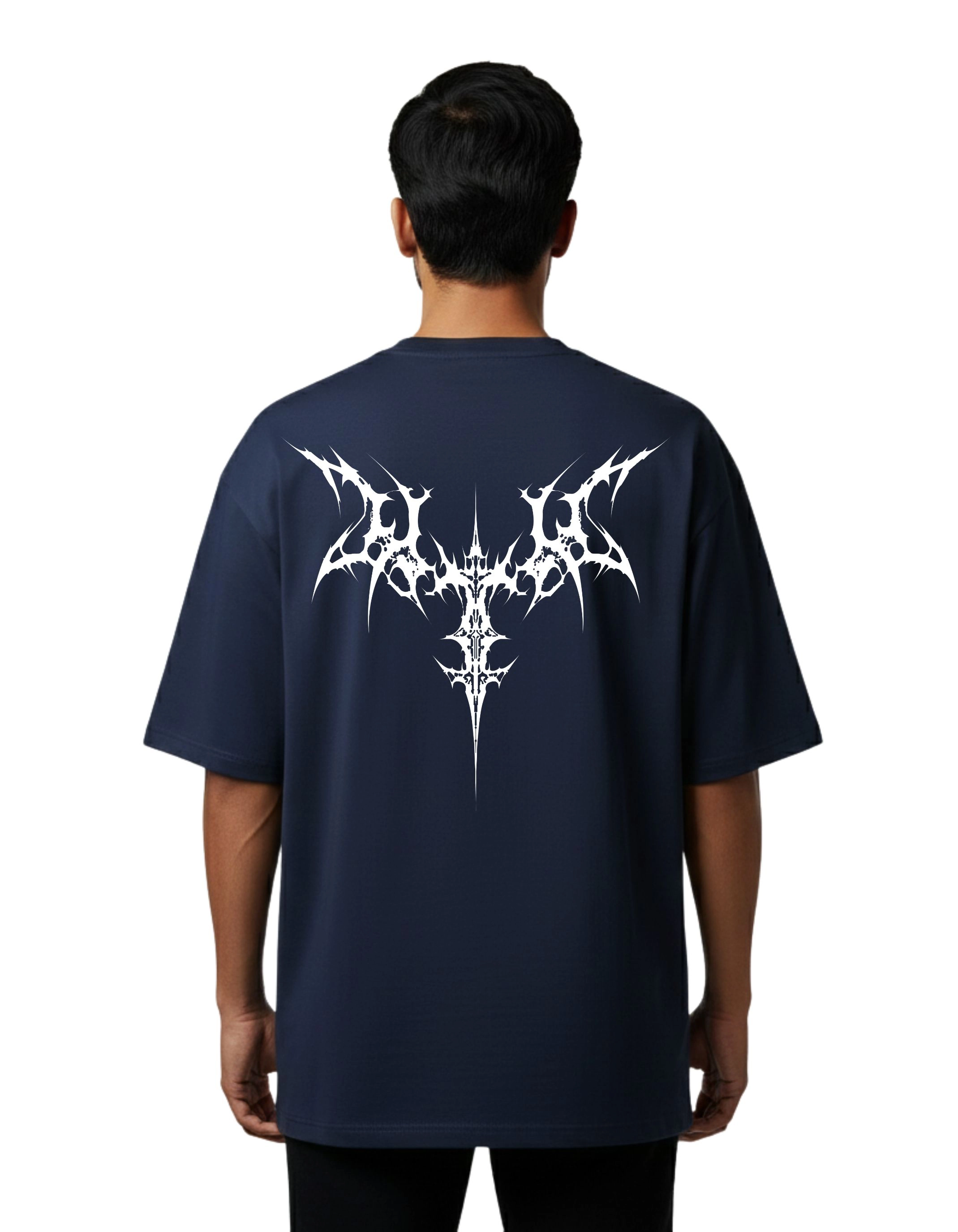 Vibes Tribal Graphic Oversize Cotton French Terry T-Shirt 240 GSM Navy Blue