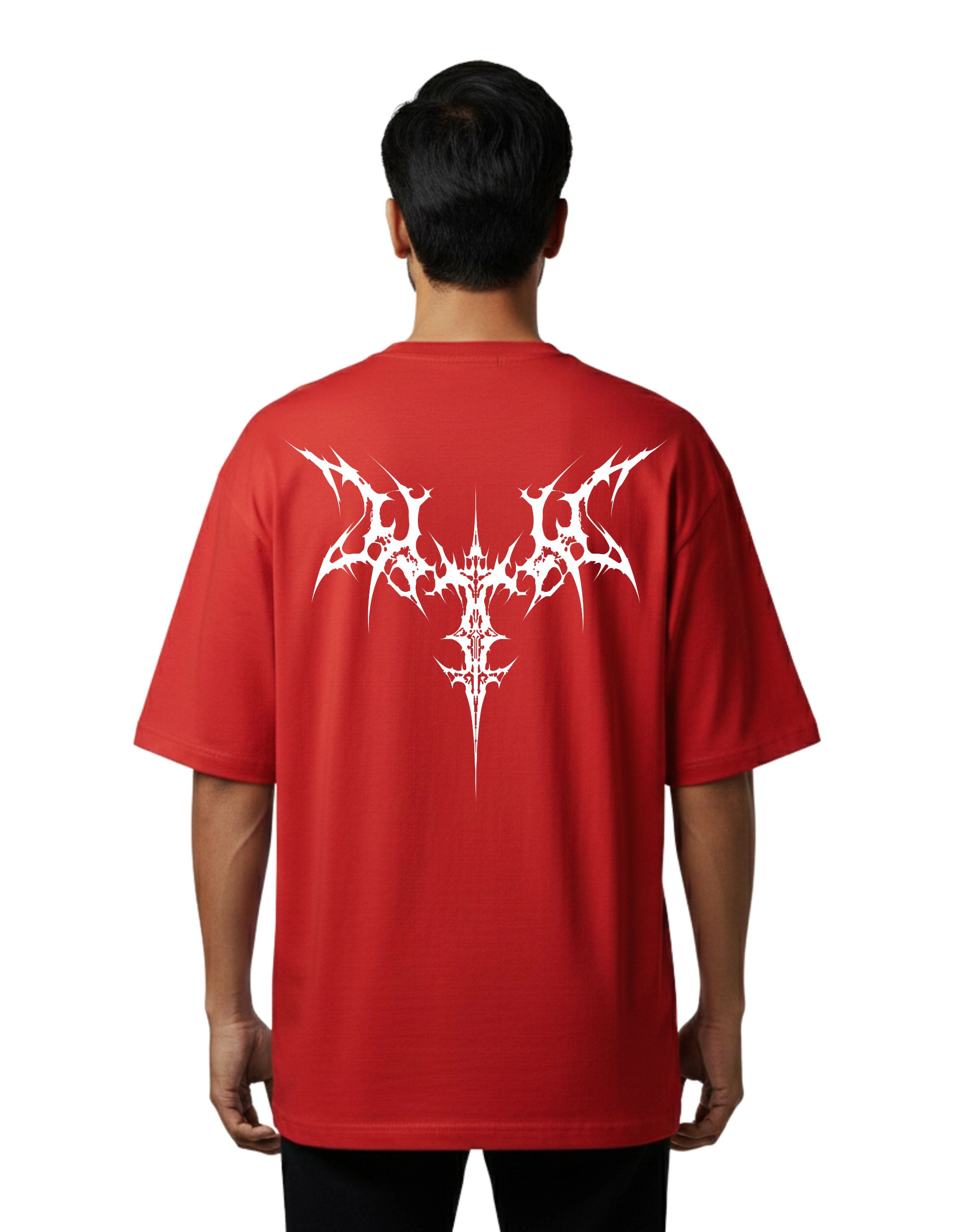 Vibes Tribal Graphic Oversize Cotton French Terry T-Shirt 240 GSM Red