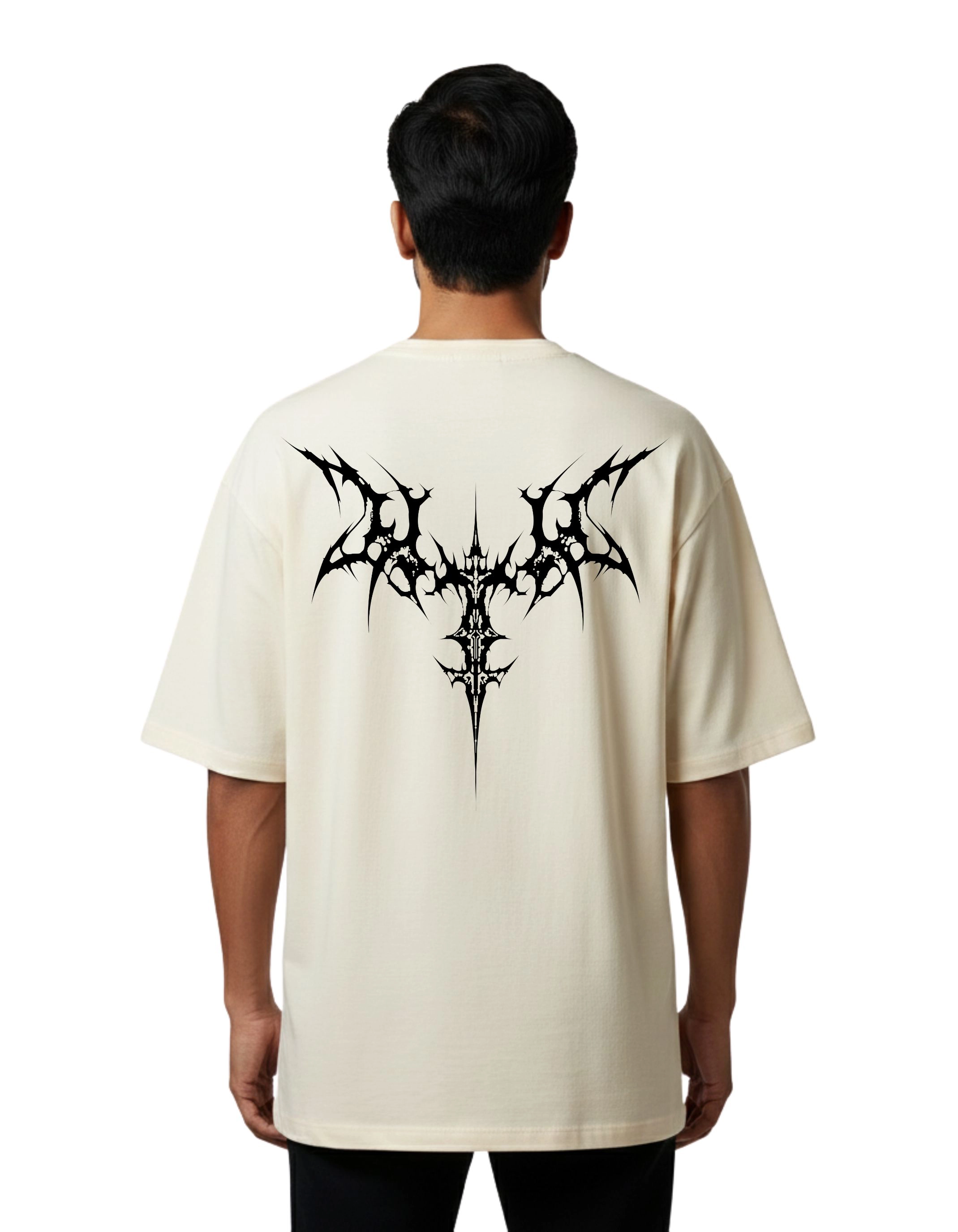 Vibes Tribal Graphic Oversized Cotton French Terry 240 GSM T-Shirt Beige