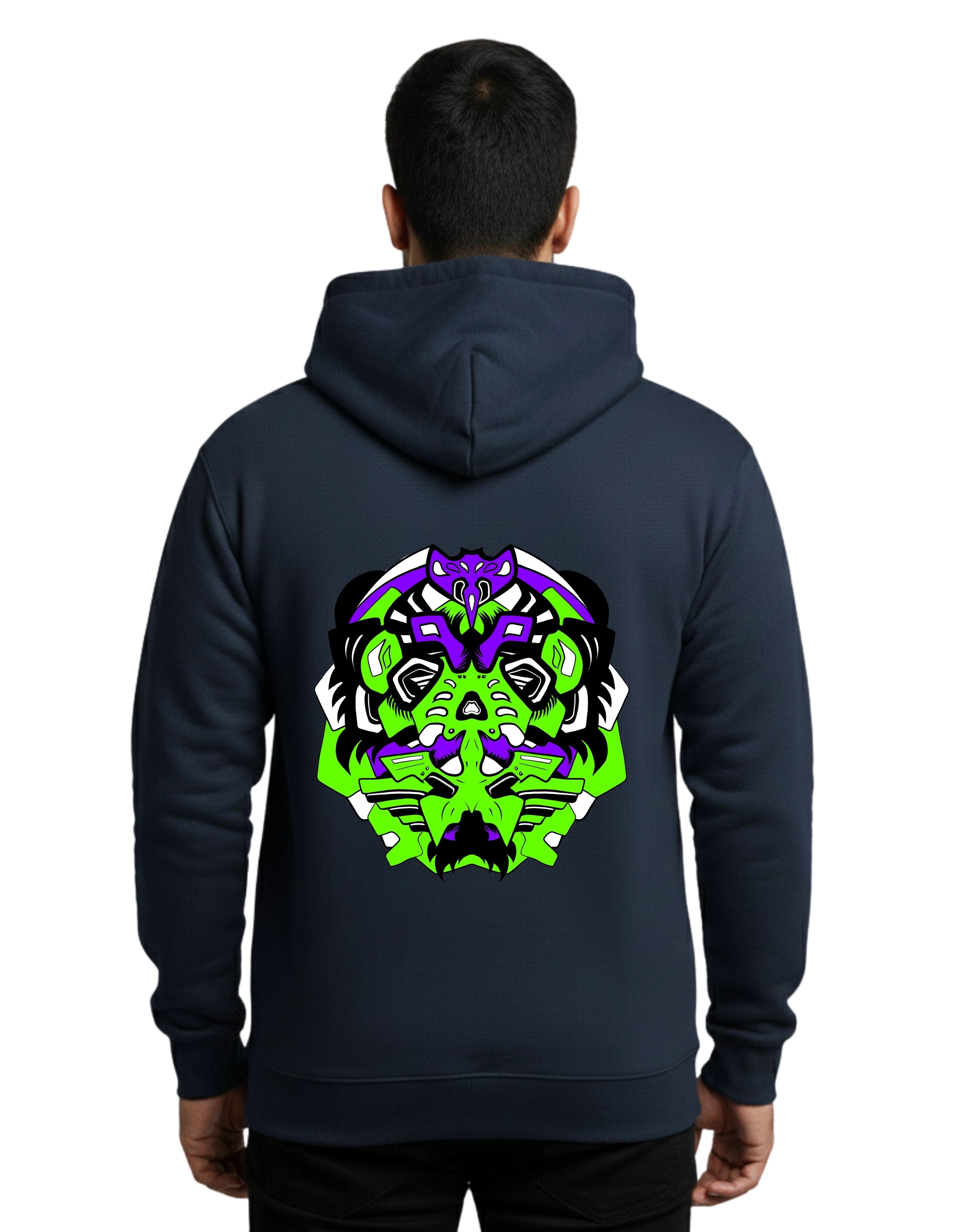 Virus Graphic Cotton Hoodie Without Zipper 300 GSM Navy Blue