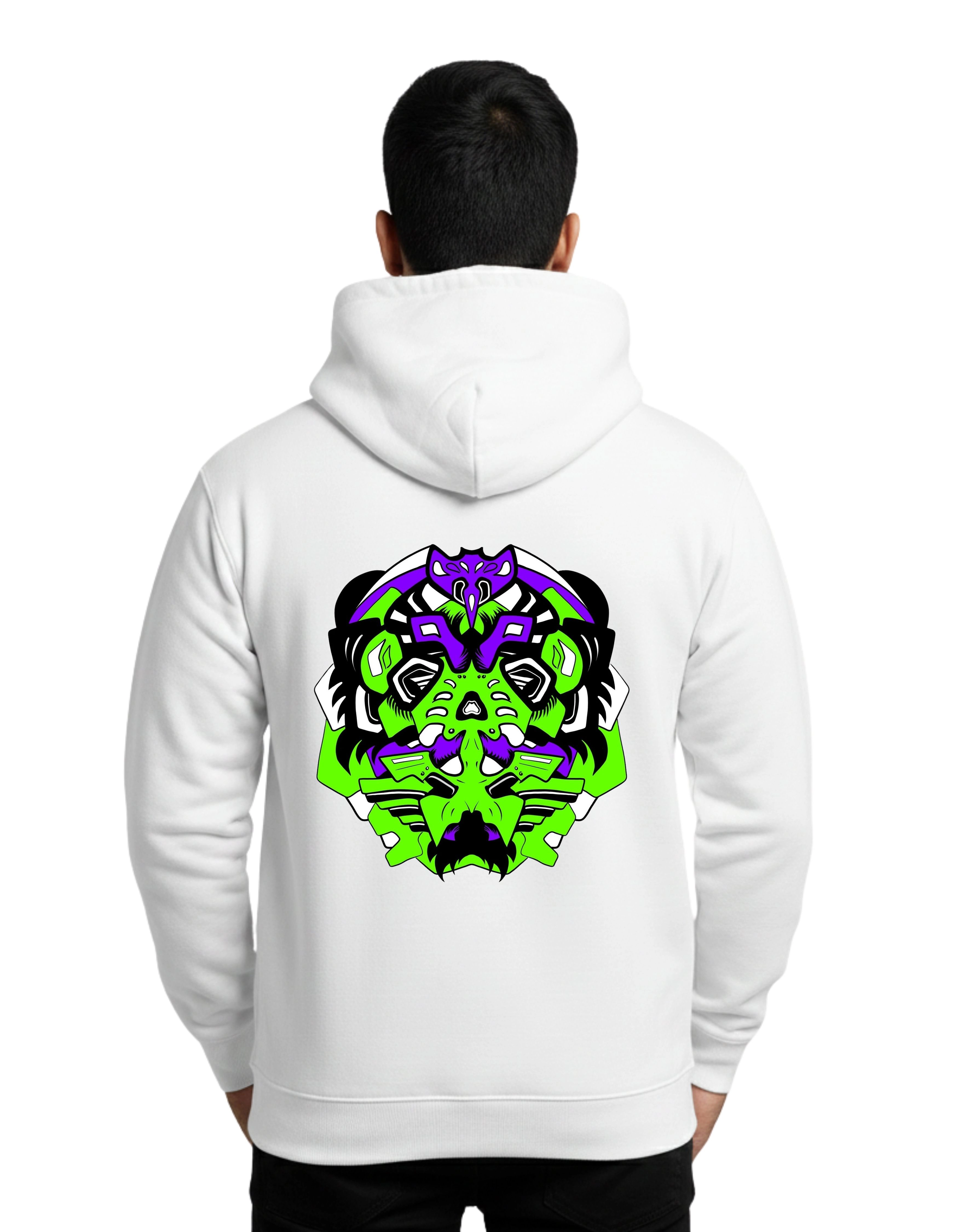 Virus Graphic Cotton Hoodie Without Zipper 300 GSM White