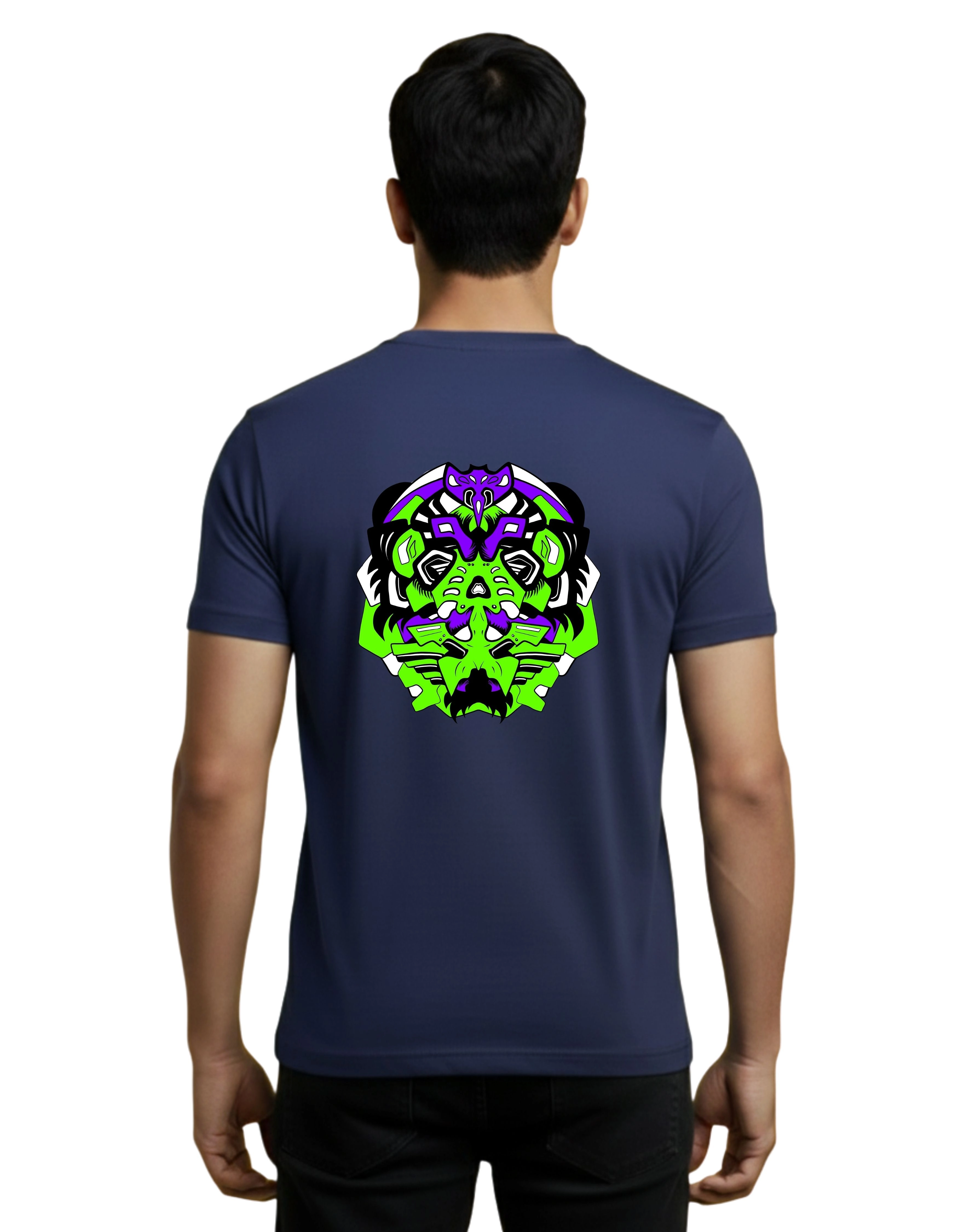 Virus Graphic Cotton Round Neck T-Shirt 180 GSM Navy Blue