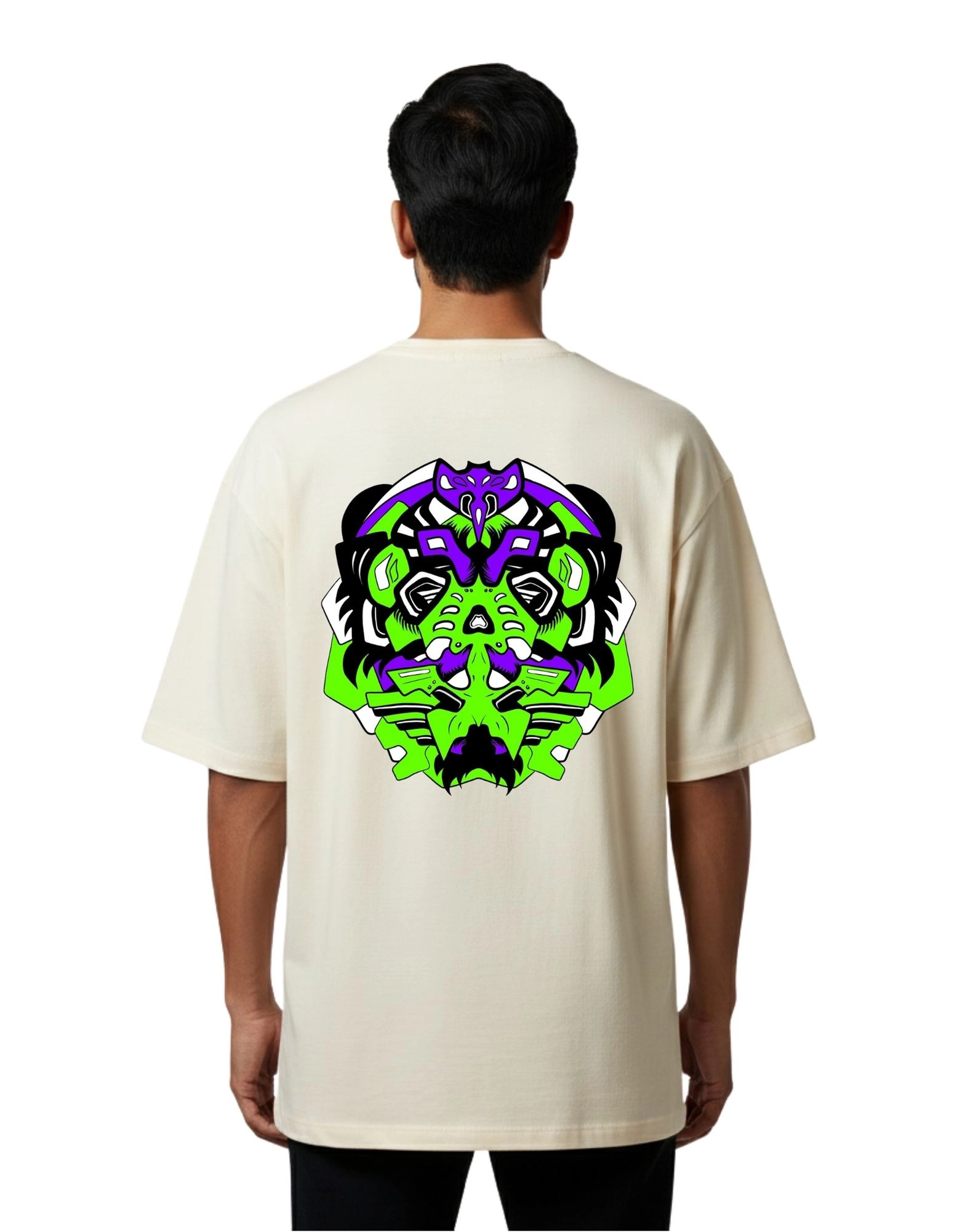 Virus Graphic Oversized Cotton French Terry T-Shirt 240 GSM Beige