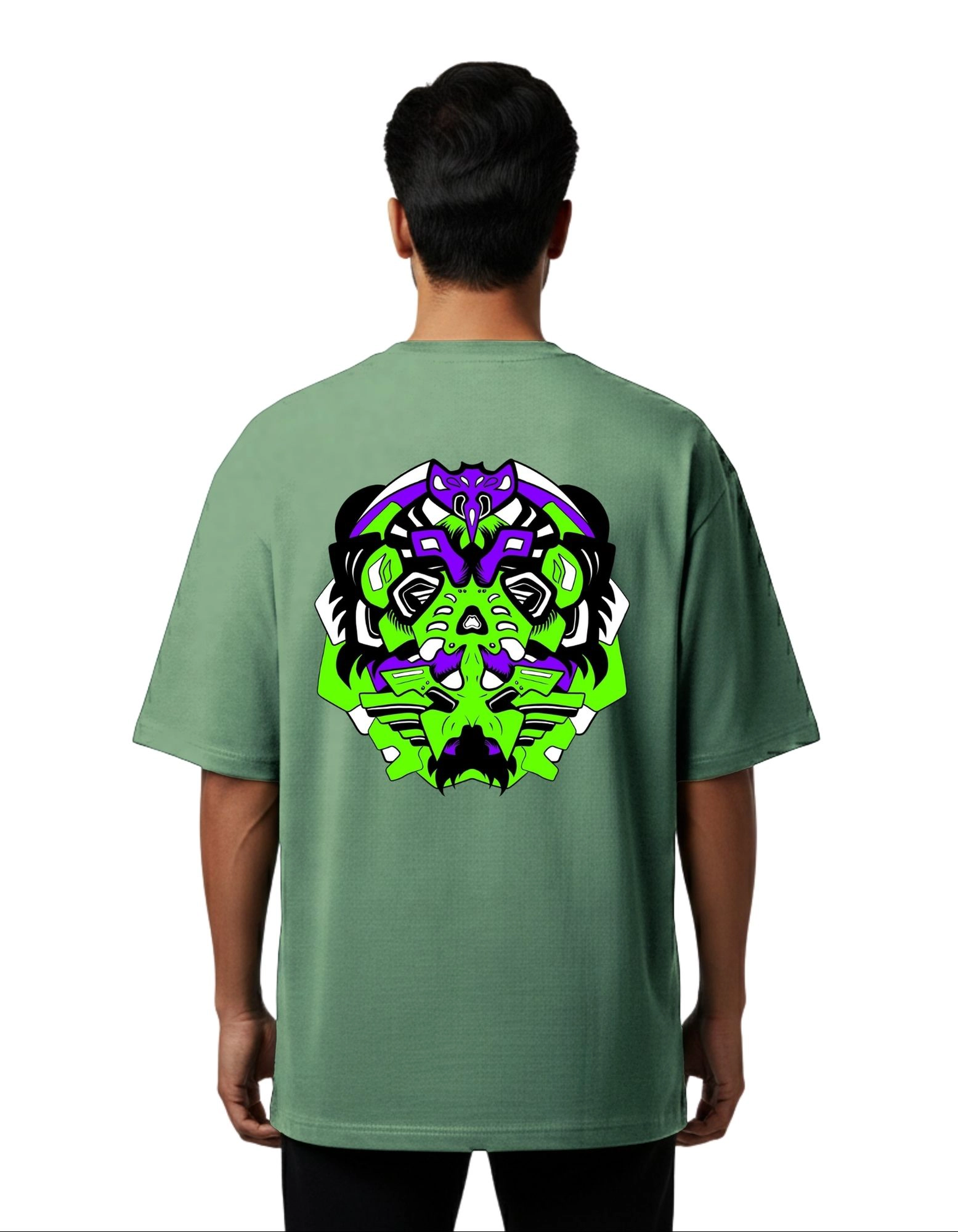 Virus Graphic Oversized Cotton French Terry T-Shirt 240 GSM D Green