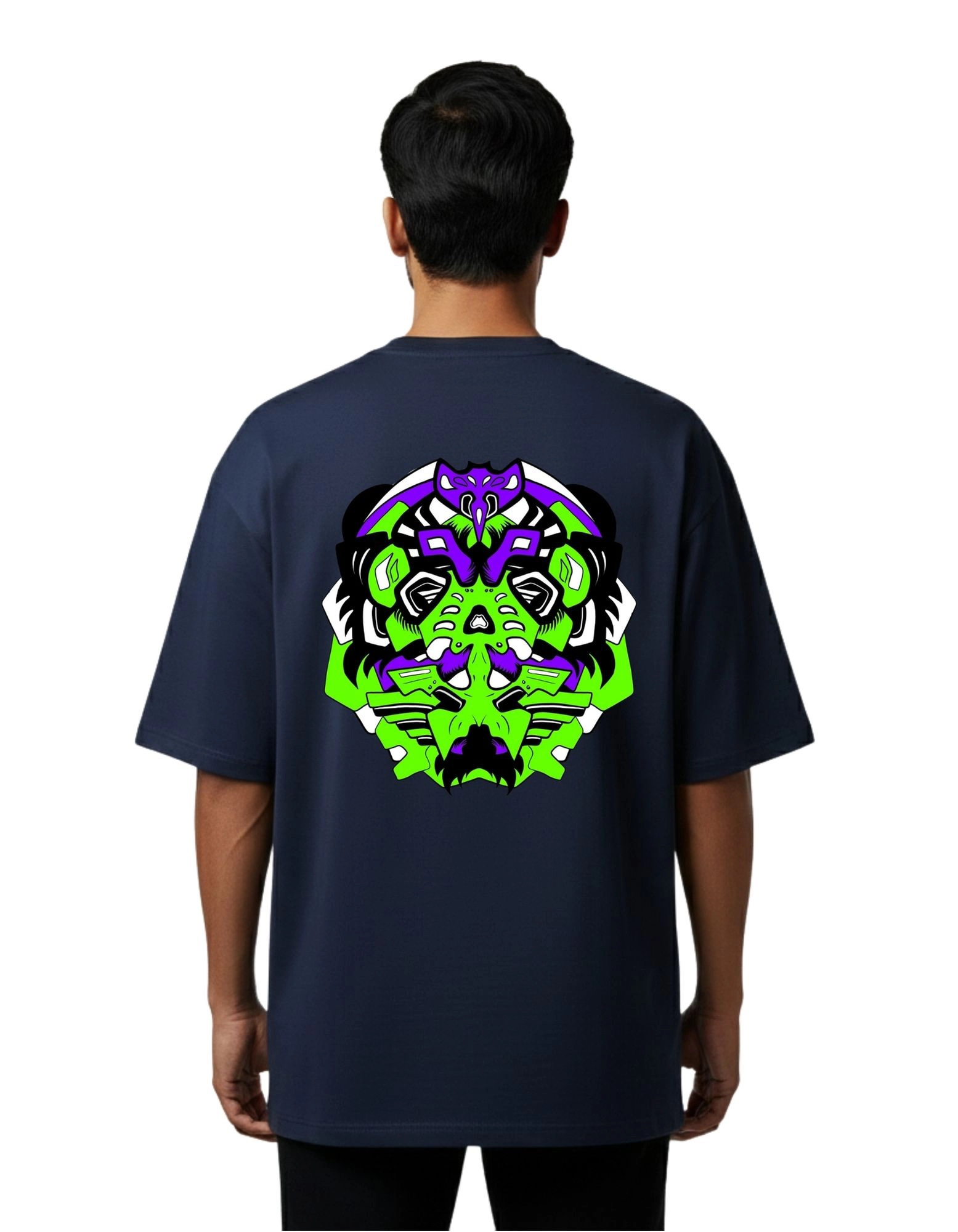 Virus Graphic Oversized Cotton French Terry T-Shirt 240 GSM Navy Blue