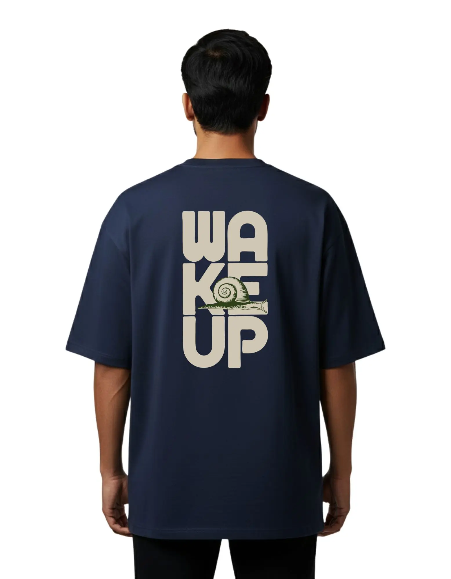 Wake Up Oversize Cotton French Terry T-Shirt 240 GSM Navy Blue