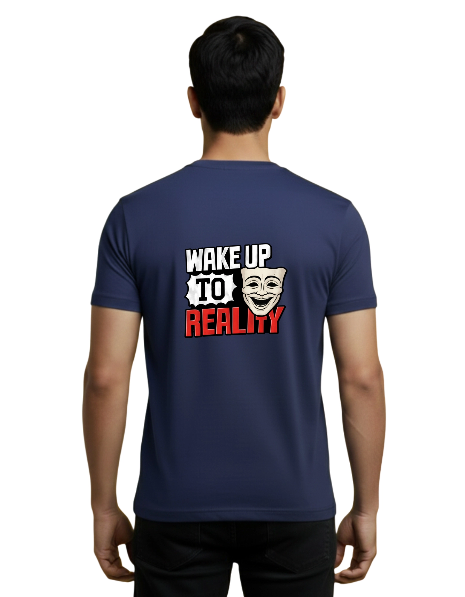 Wake Up To Reality Cotton Round Neck T-Shirt 180 GSM Navy Blue