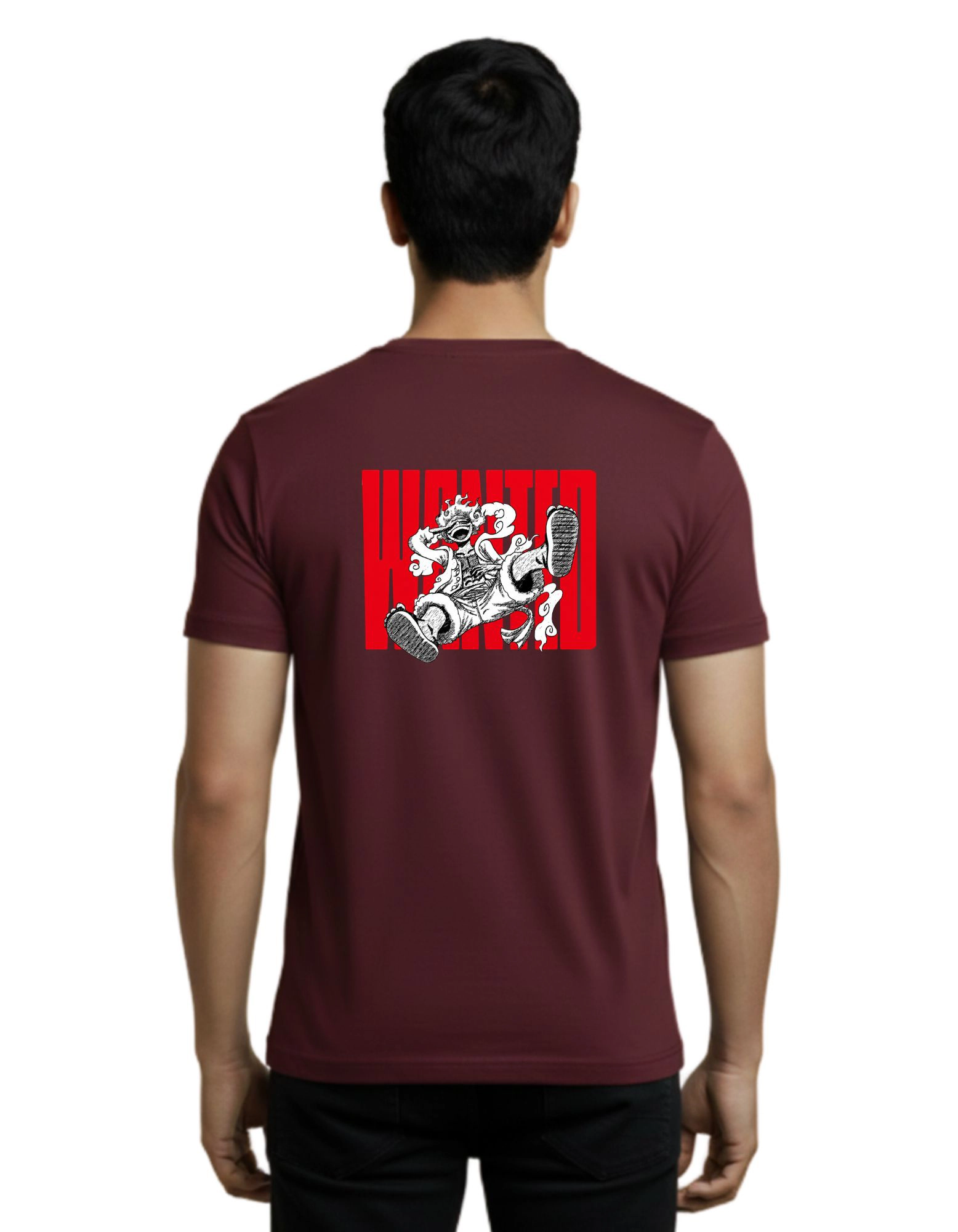 Wanted Luffy Cotton Round Neck T-Shirt 180 GSM Maroon