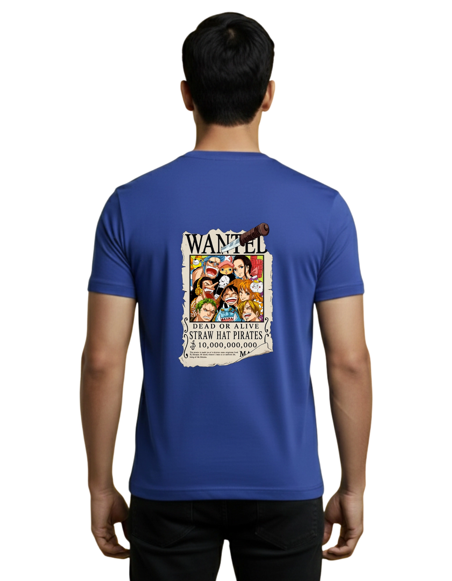 Wanted Straw Hat Pirates Cotton Round Neck T-Shirt 180 GSM Royal Blue
