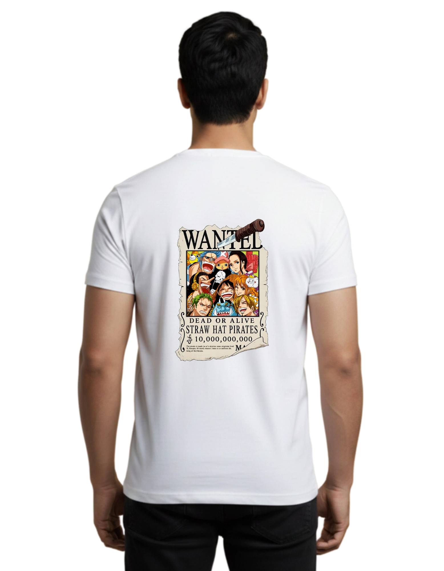 Wanted Straw Hat Pirates Cotton Round Neck T-Shirt 180 GSM White