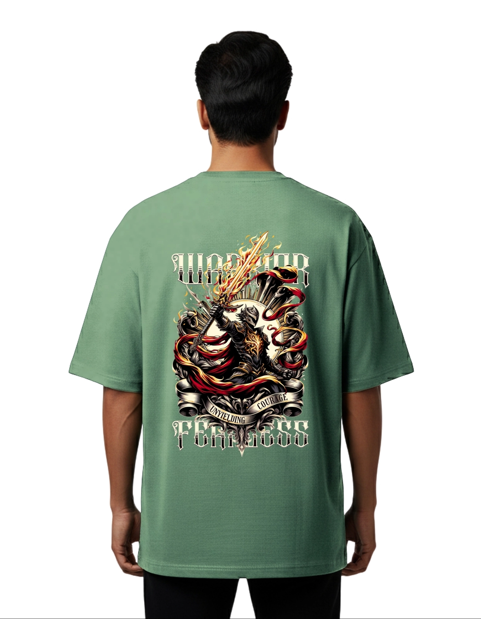 Warrior Fearless Graphic Oversize Cotton French Terry T-Shirt 240 GSM D Green
