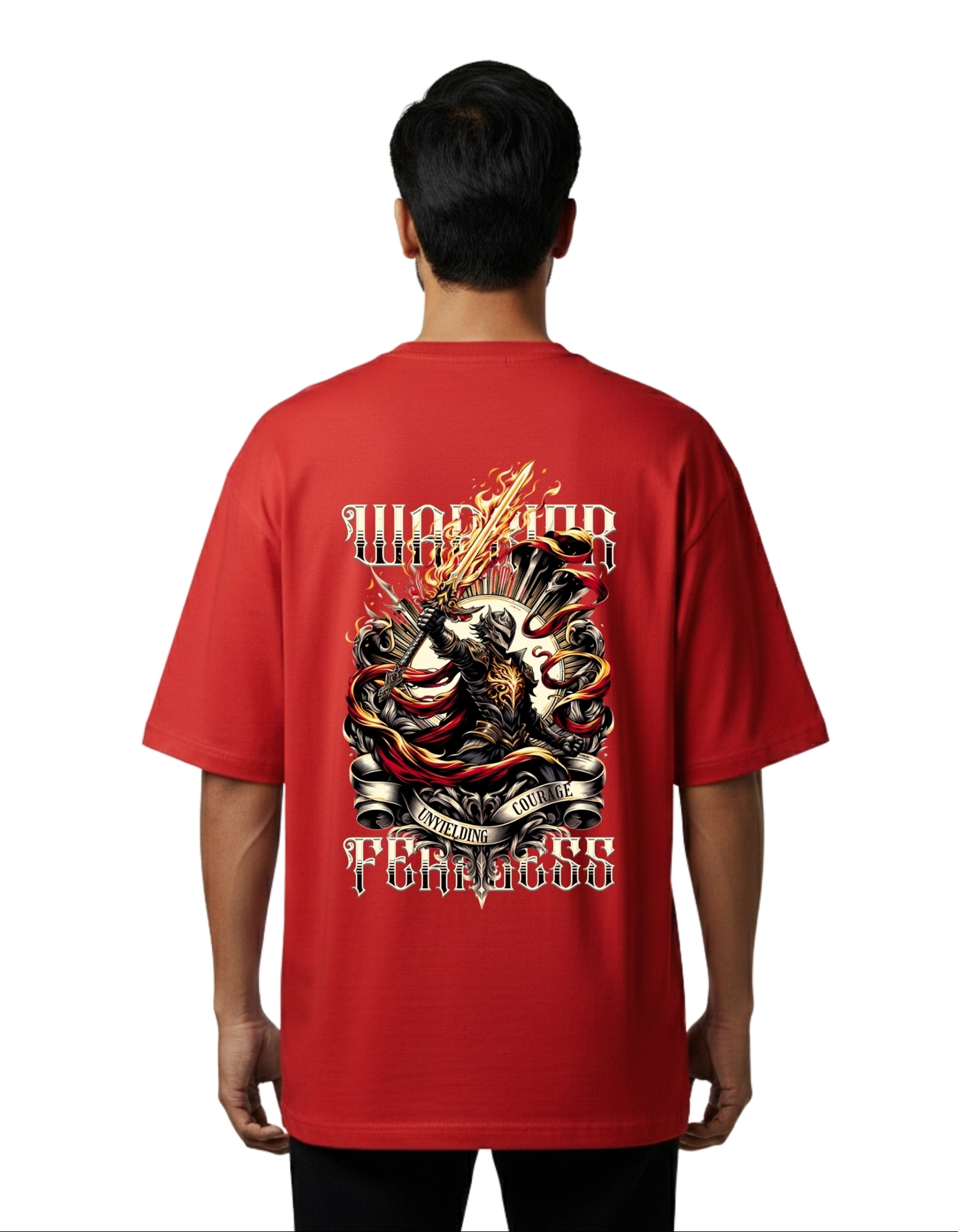 Warrior Fearless Graphic Oversize Cotton French Terry T-Shirt 240 GSM Red