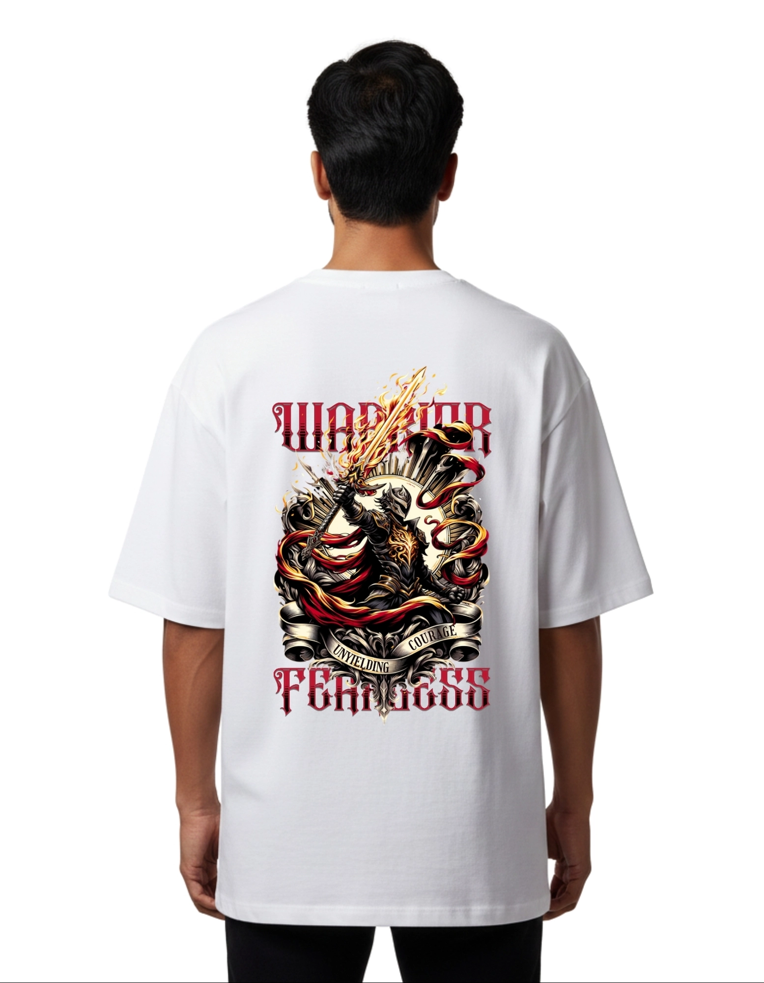 Warrior Fearless Graphic Oversize Cotton French Terry T-Shirt 240 GSM White