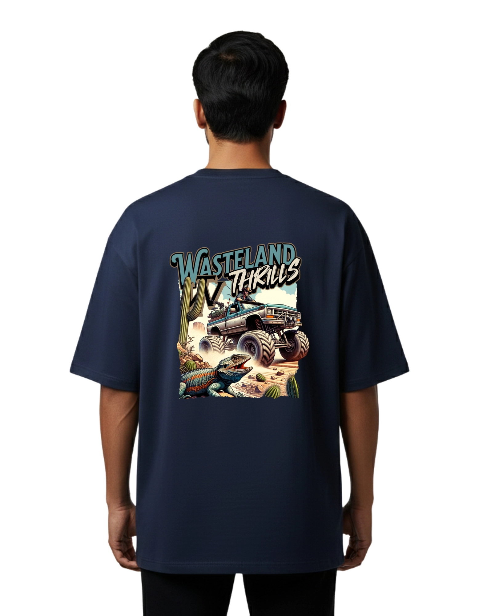 Wasteland Thrills Oversize Cotton French Terry T-Shirt 240 GSM Navy Blue