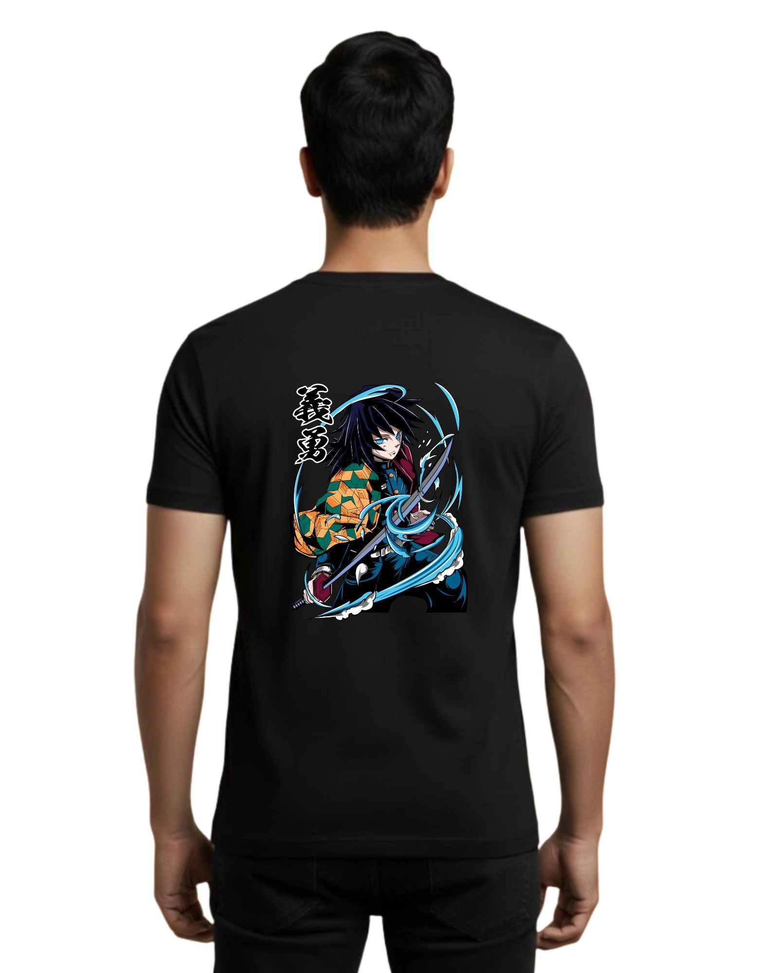 Water Hashira Tomioka Cotton Round Neck T-Shirt 180 GSM Black