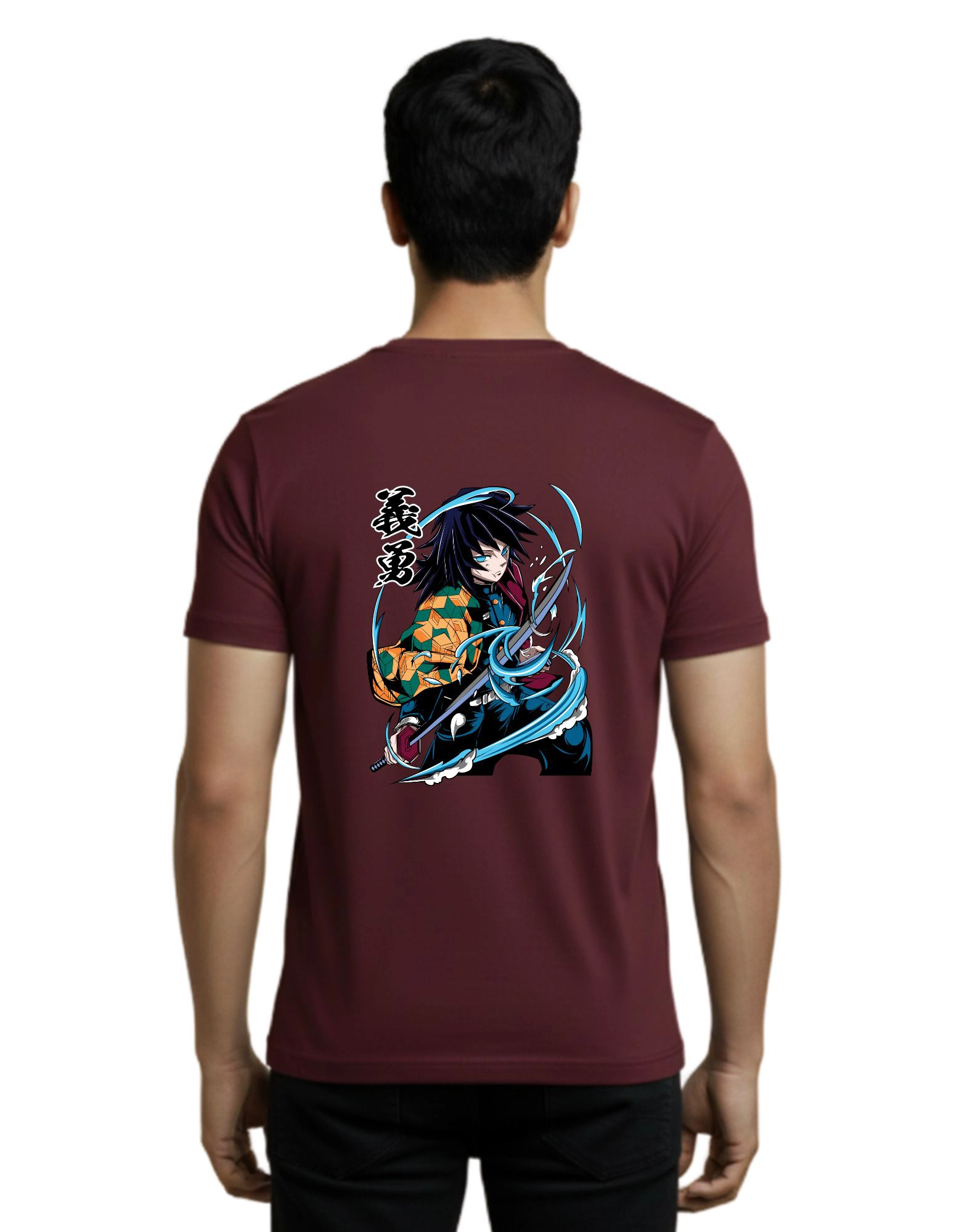 Water Hashira Tomioka Cotton Round Neck T-Shirt 180 GSM Maroon