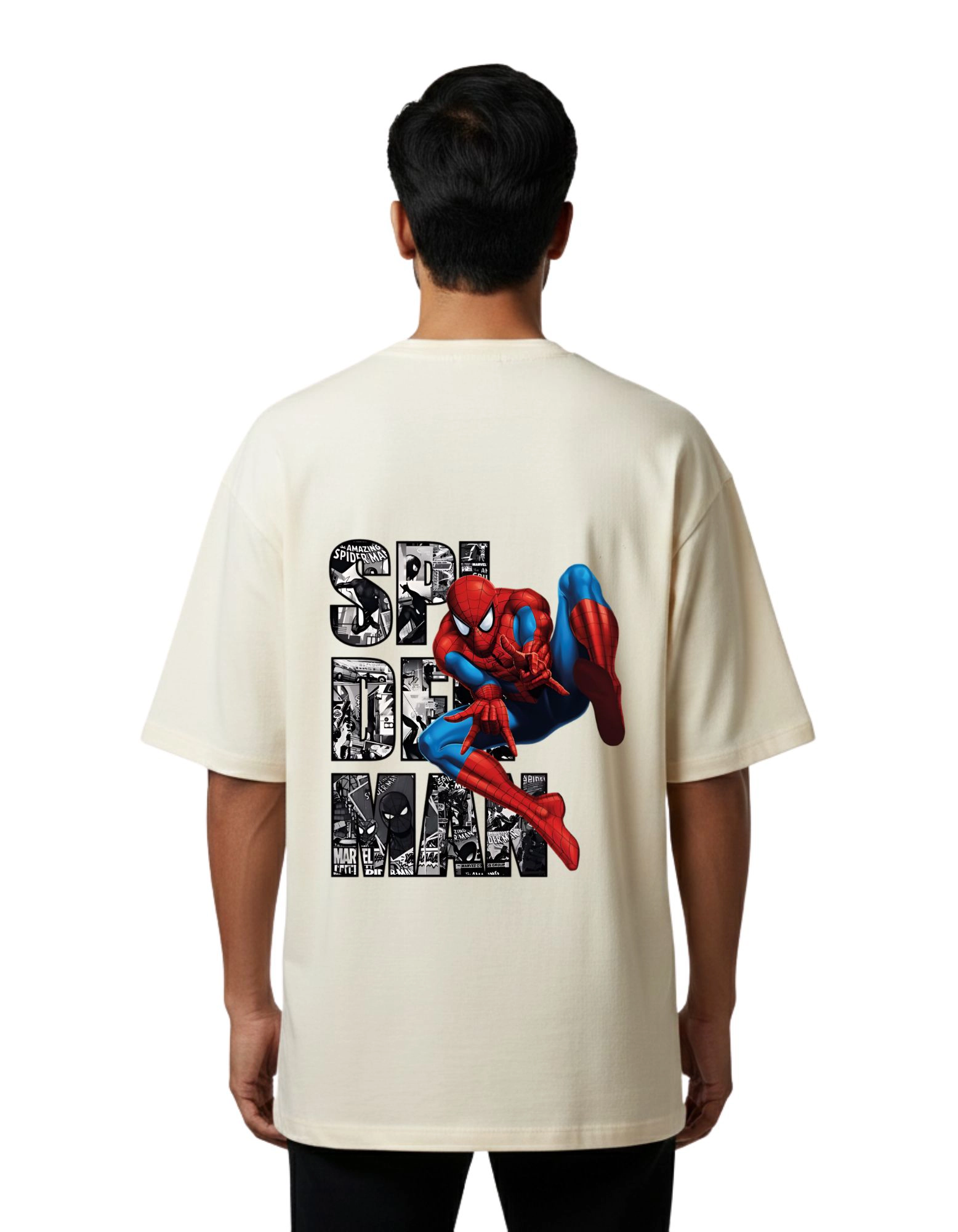 Web Hero Oversized French Terry Cotton 240 GSM T-Shirt Beige