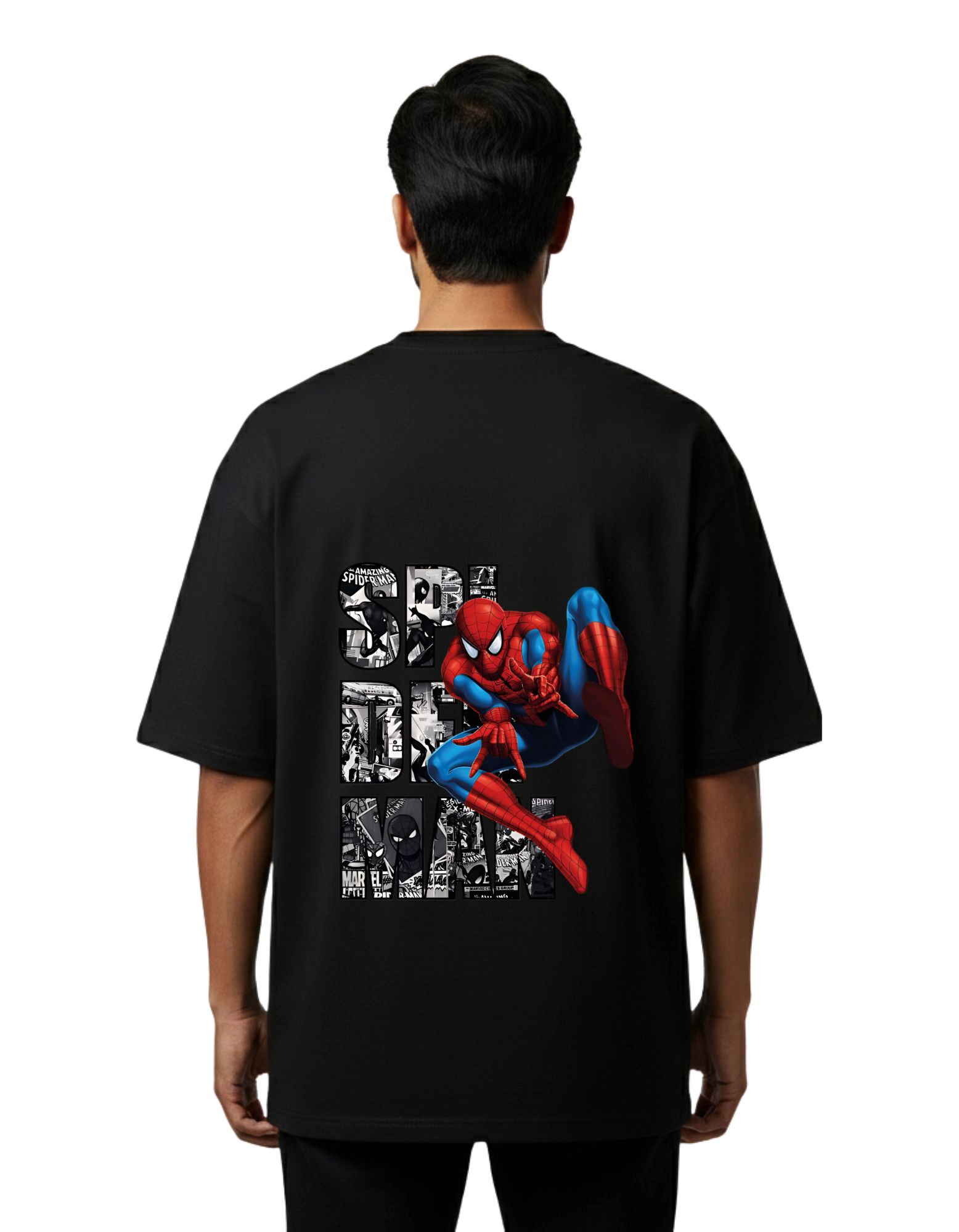 Web Hero Oversized French Terry Cotton 240 GSM T-Shirt Black