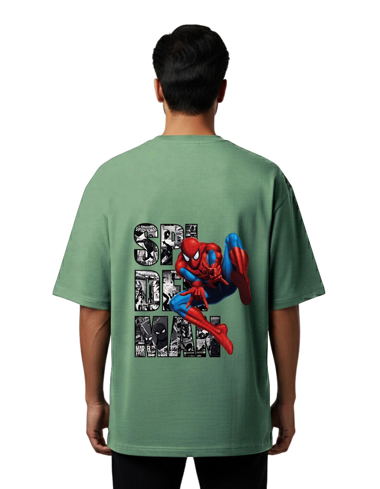Web Hero Oversized French Terry Cotton 240 GSM T-Shirt D Green