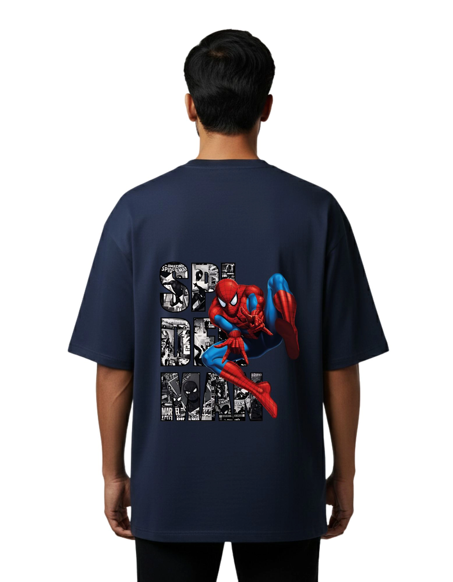 Web Hero Oversized French Terry Cotton 240 GSM T-Shirt Navy Blue