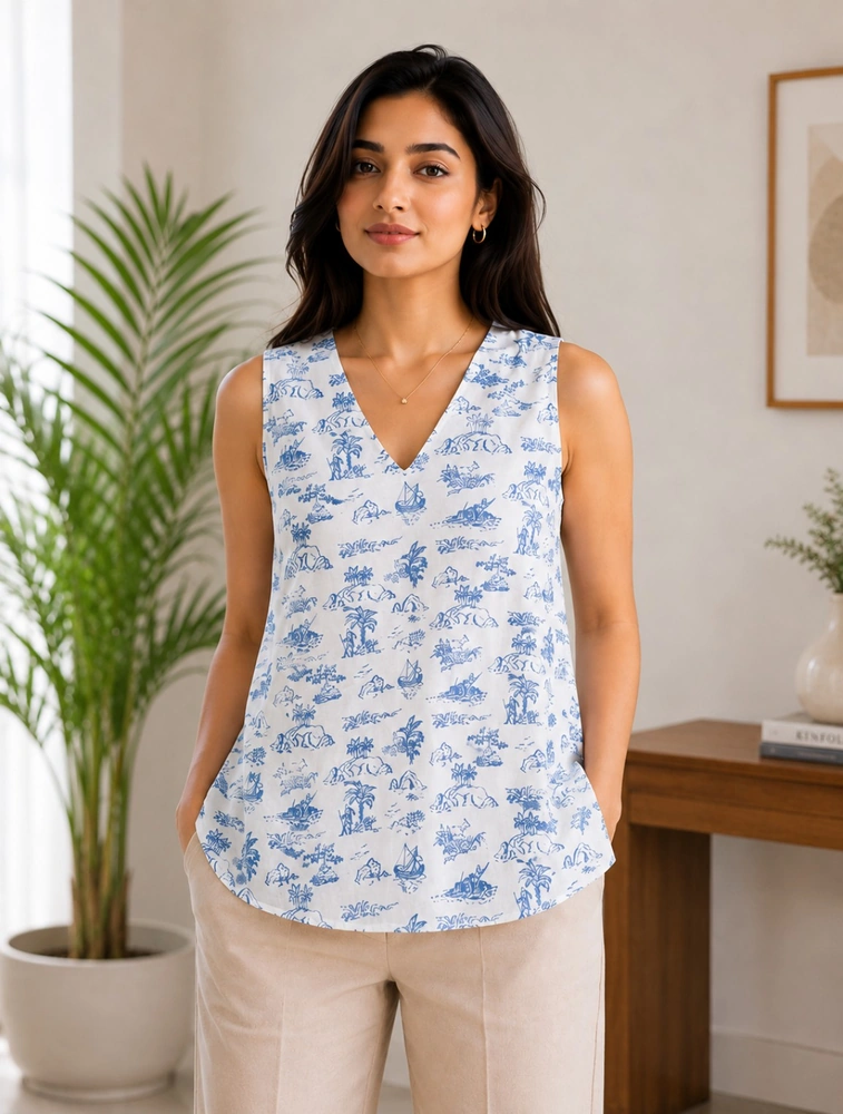 White Womens Trending Western Top