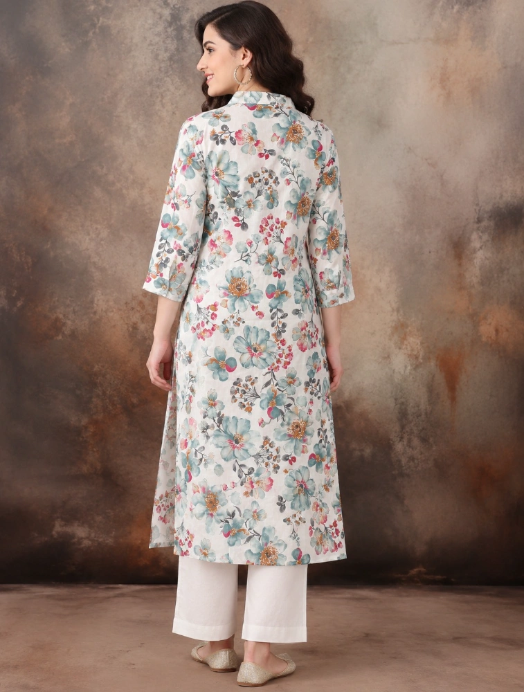 White Aarvika Abstract Elegance Printed Kurti