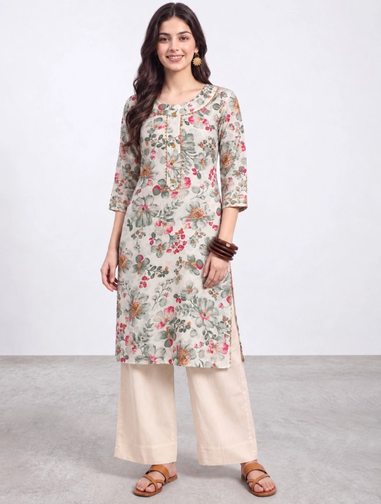 White Aarvika Abstract Elegance Printed Kurti 