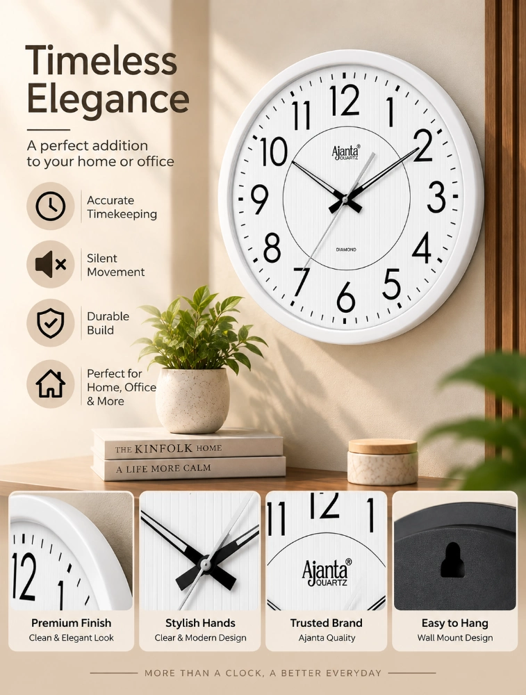 White Ajanta Grand Vista Round Wall Clock 5087