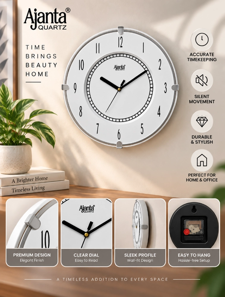 White Ajanta Harmony Round Wall Clock 1197