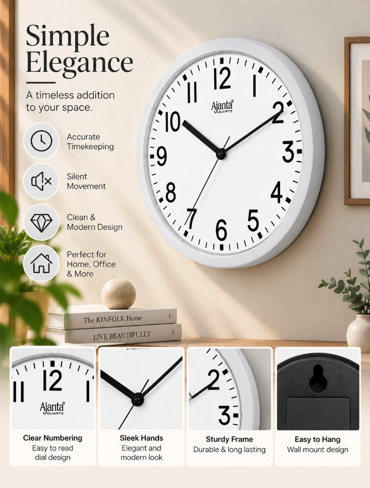 White Ajanta Nova Round Wall Clock 8767