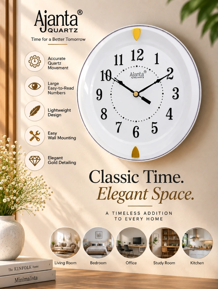 White Ajanta Round Analog Wall Clock 1267