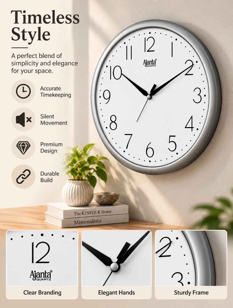 White Ajanta Round Charm Wall Clock 497 