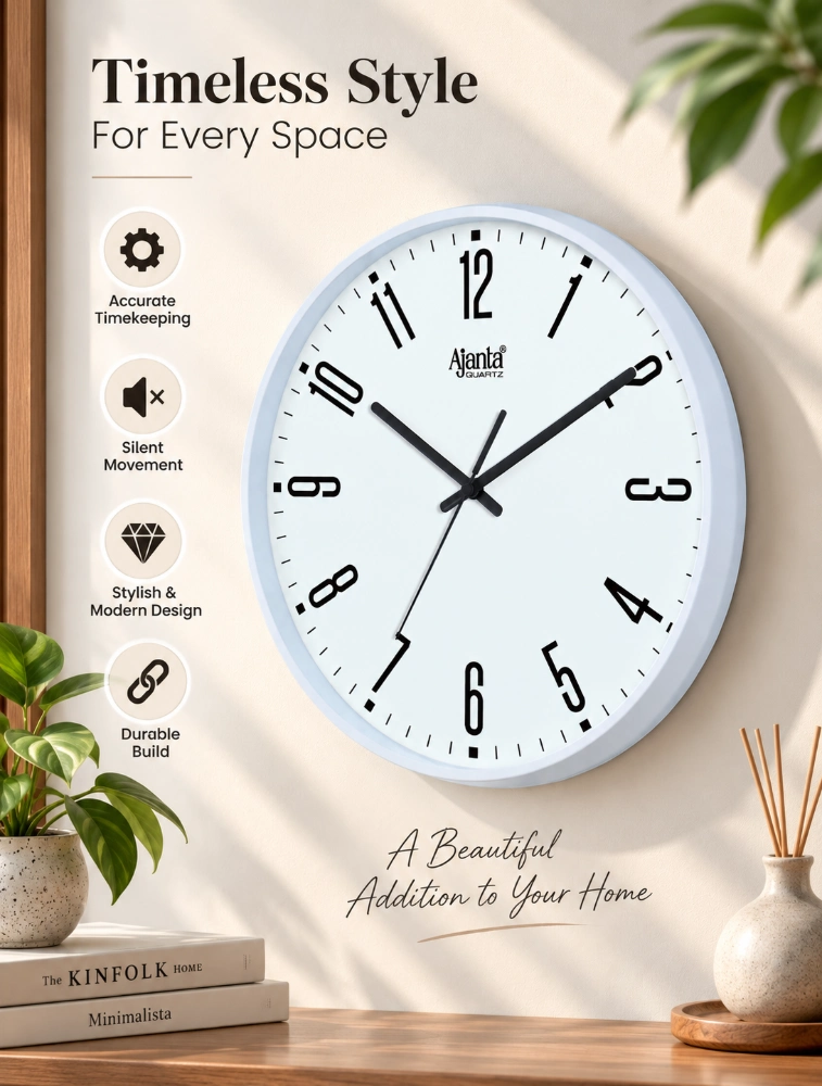 White Ajanta Round Opulence Wall Clock 9067