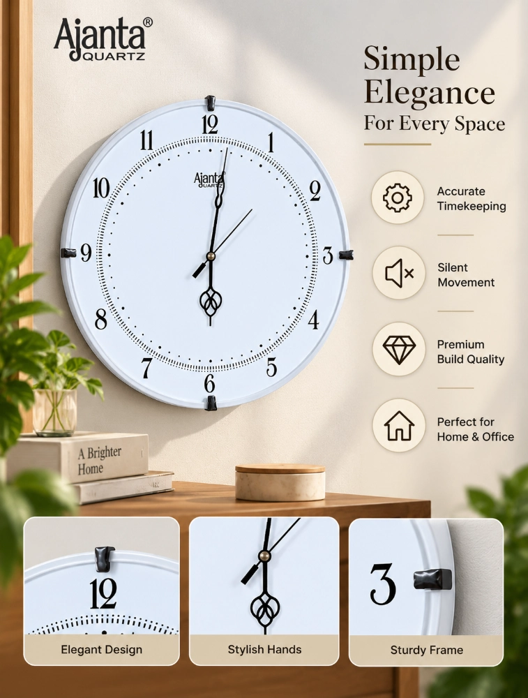 White Ajanta Round Premium Wall Clock 897