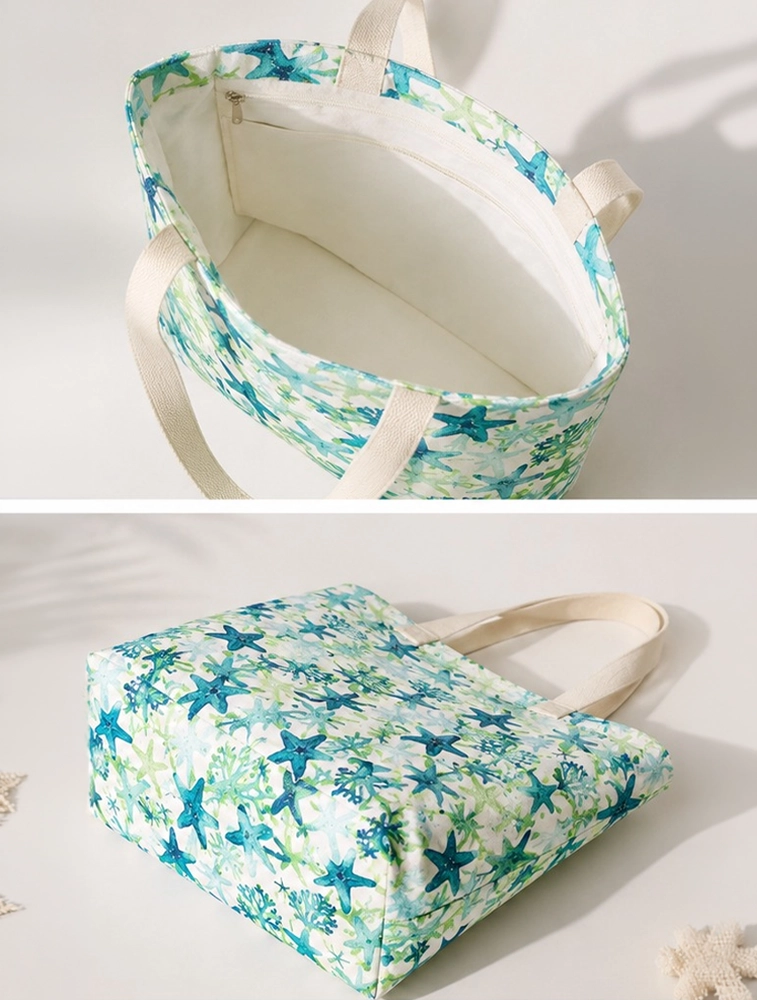 White And Blue Printed Canvas Tote Bag — bulk from ₹243