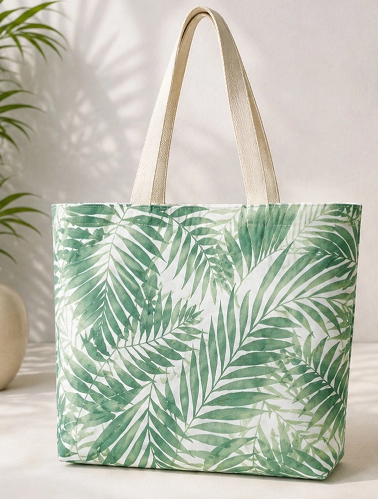 White And Sage Green Women Printed Canvas Tote Bag — bulk from ₹243