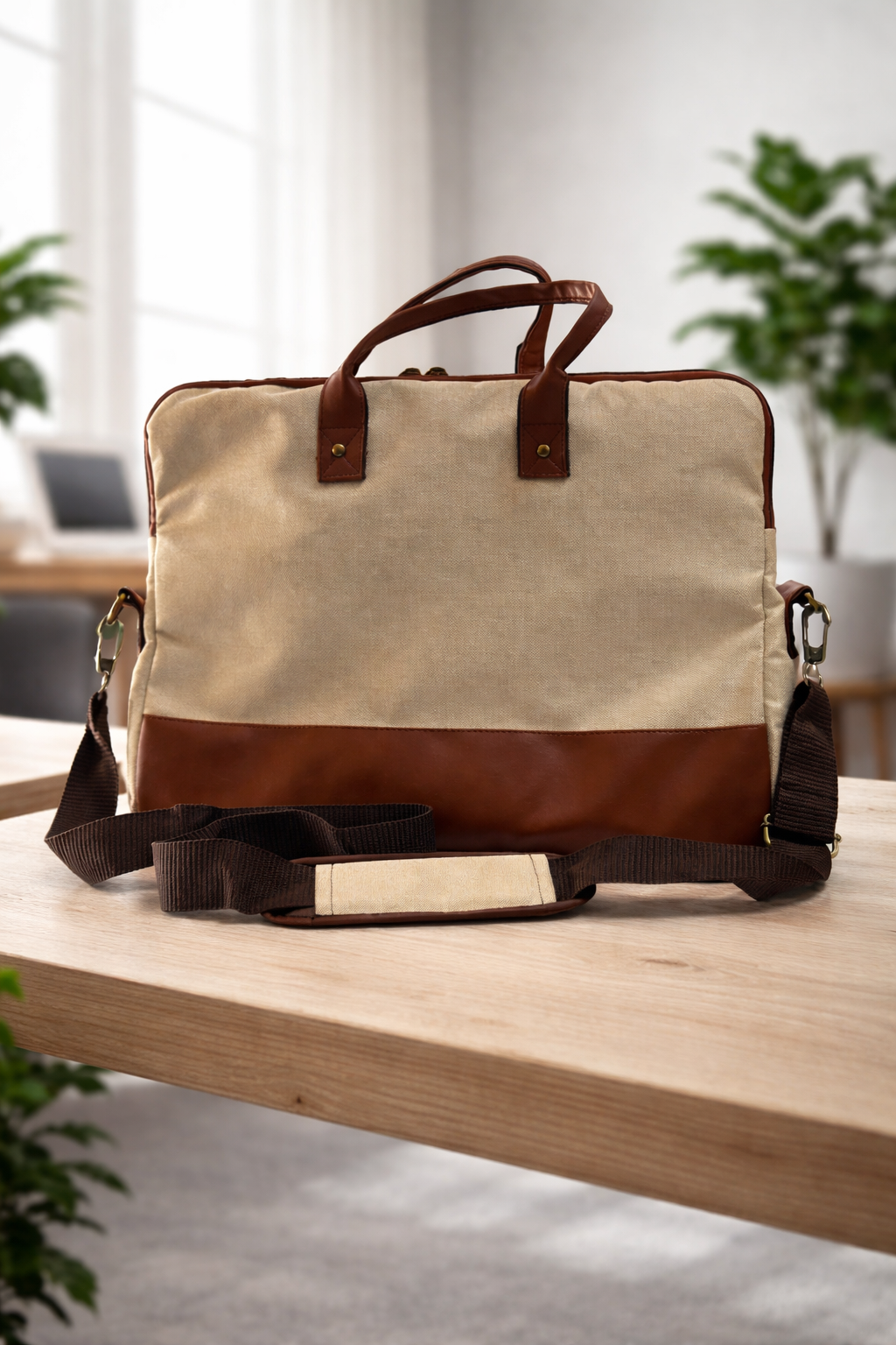 White Artificial Jute Laptop Premium Bag