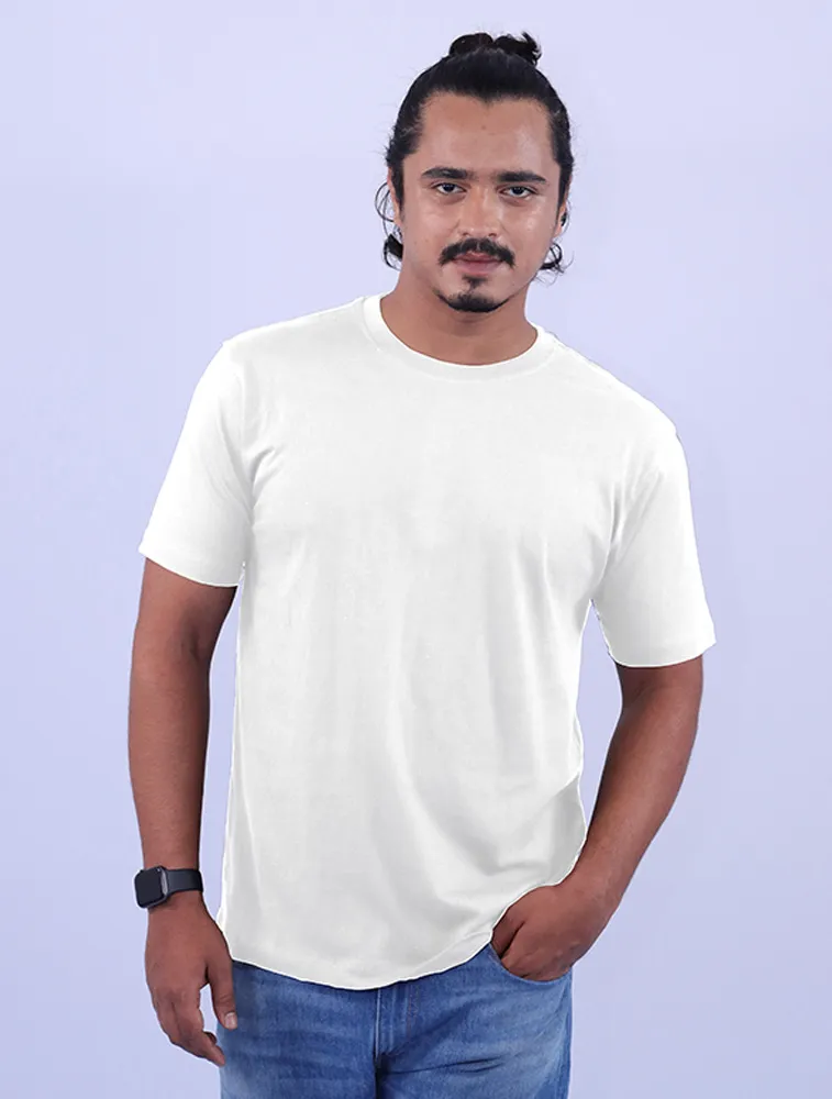 White Cotton 180 GSM Round Neck T Shirt with Neck label and Sleeve Label