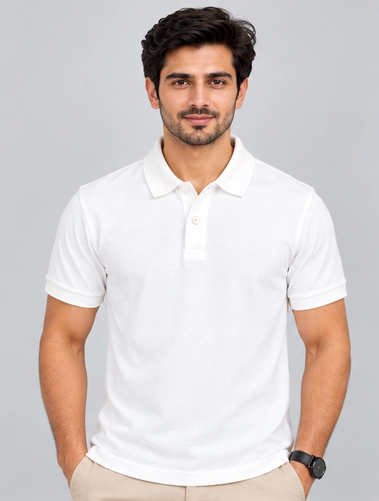 White Cotton Polo 180 GSM Half Sleeve TShirt