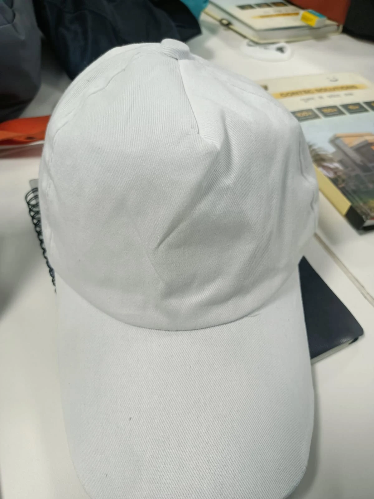 White Cotton Regular 5 Panel Cap with Visor Stitch and with Velcro