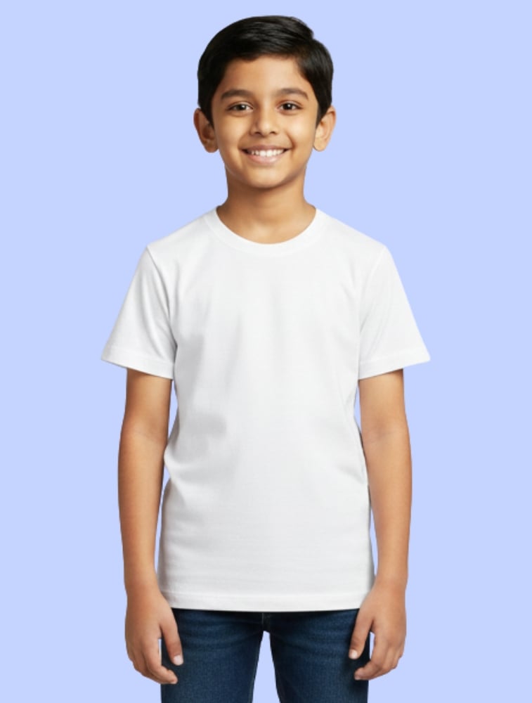 White Kids Cotton Round Neck 180GSM Half Sleeve Tshirts 