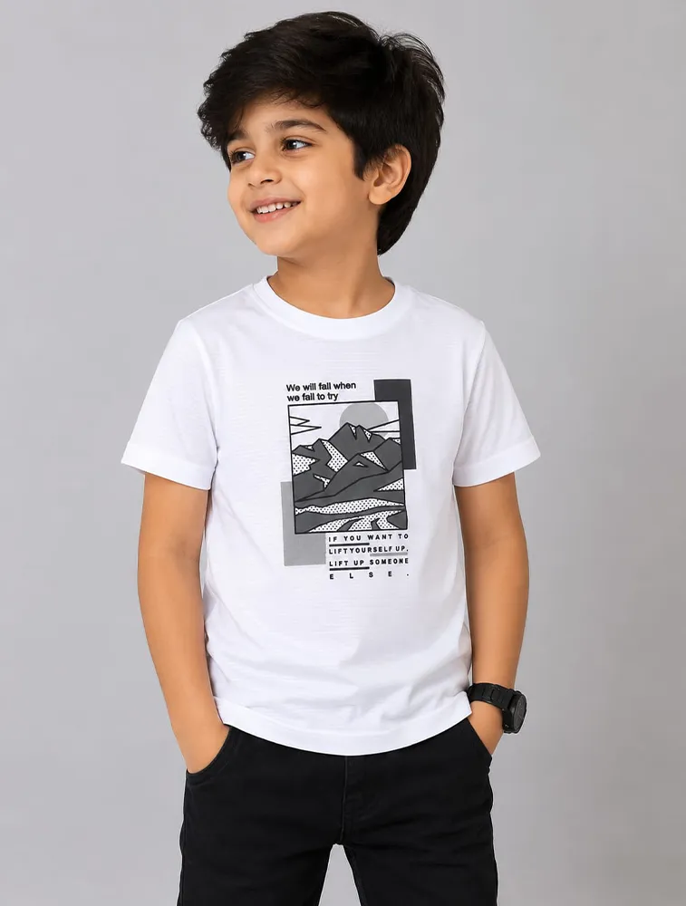 White Kids Dad And Me Round Neck Premium Printed T Shirt