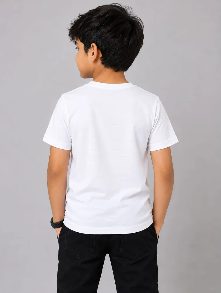 White Kids Dad And Me Round Neck Premium Printed T Shirt