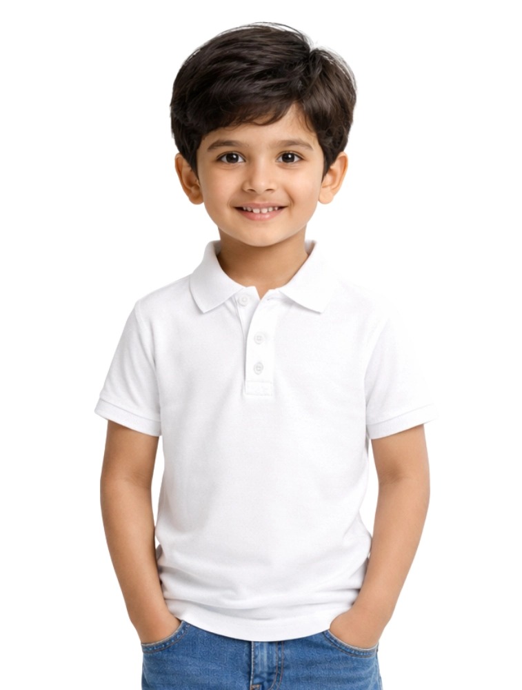 White Kids Polycotton Polo Half Sleeve 220 GSM T-Shirts 