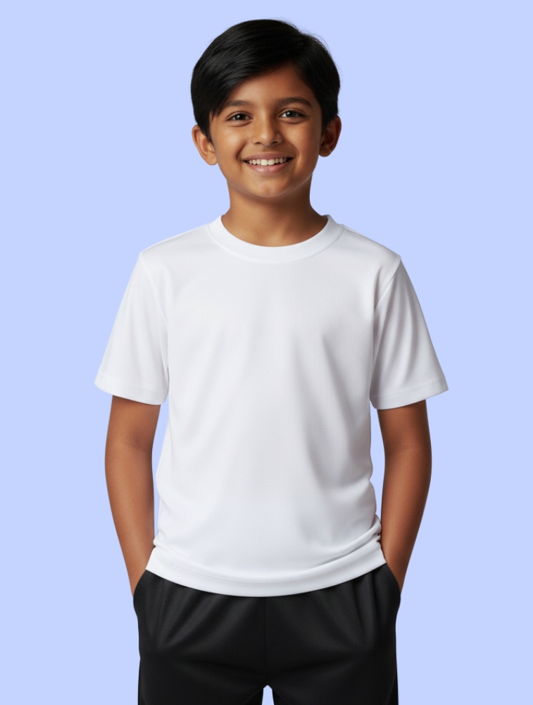 White Kids Polyester Round Neck 100GSM T-shirts