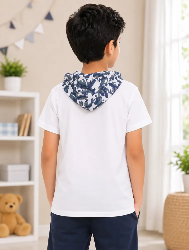 White Kids Urban Camo Graphic Hooded TShirt