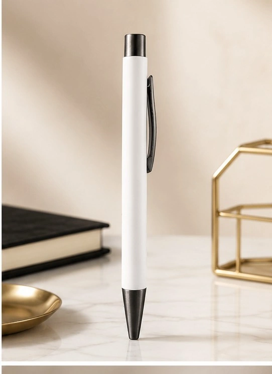 White Matte Metal Click Pen with Matte Clip
