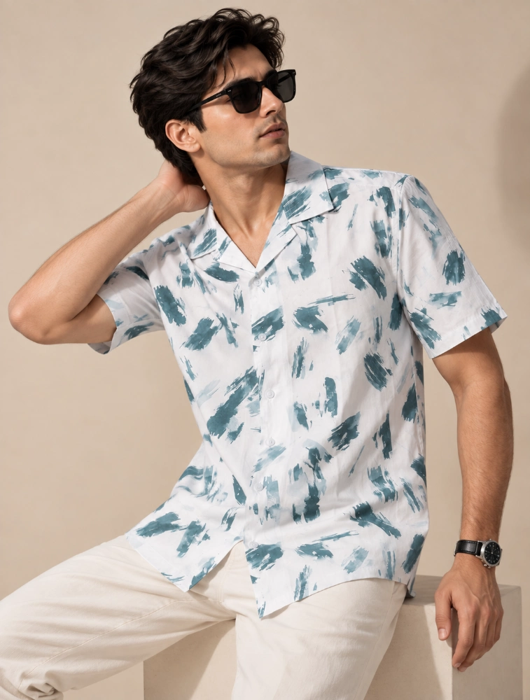 BharaniFashion White Mens 100 percent cotton half sleeve printed shirt