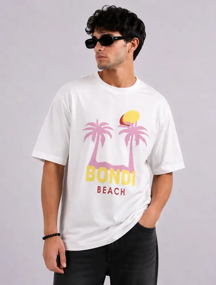 White Mens Casual Printed Half Sleeve T shirt 