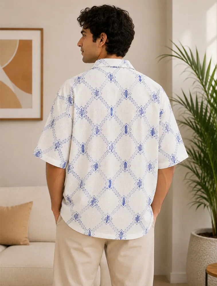White Mens Emboridery Shirt
